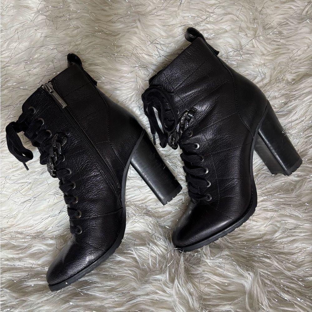 Karl Lagerfeld Black Jade Lace-Up Boots with Side‎ Zipper Size 7M/ 37.5B